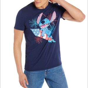 Disney Mens Unisex Navy Blue Lilo Stitch Graphic T-Shirt Big Firework Medium